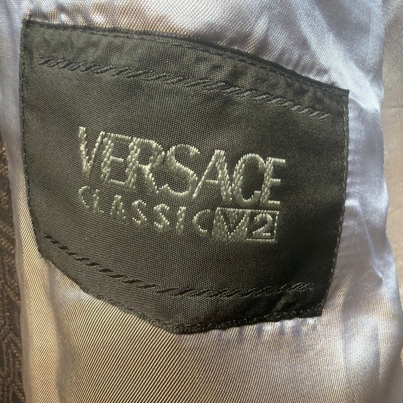 Versace Suit Brown Geometric Linen Blend Classic Fit Italian Two‎ Piece 42R - Picture 6 of 16